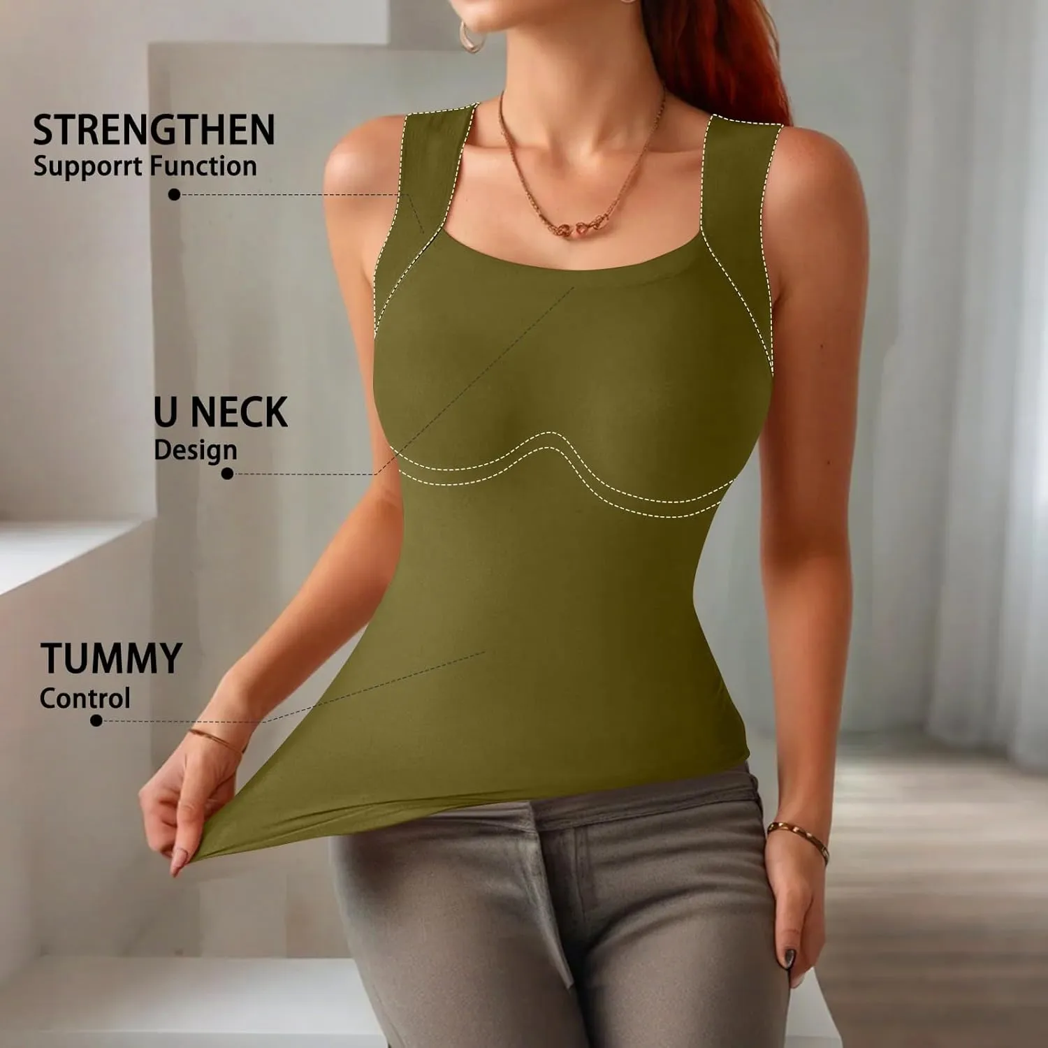 Sports Bras for Women Shapewear Built-in Bra Tank High Strechy Sleeveless Slim Fit Tops Camisole Workout Tops