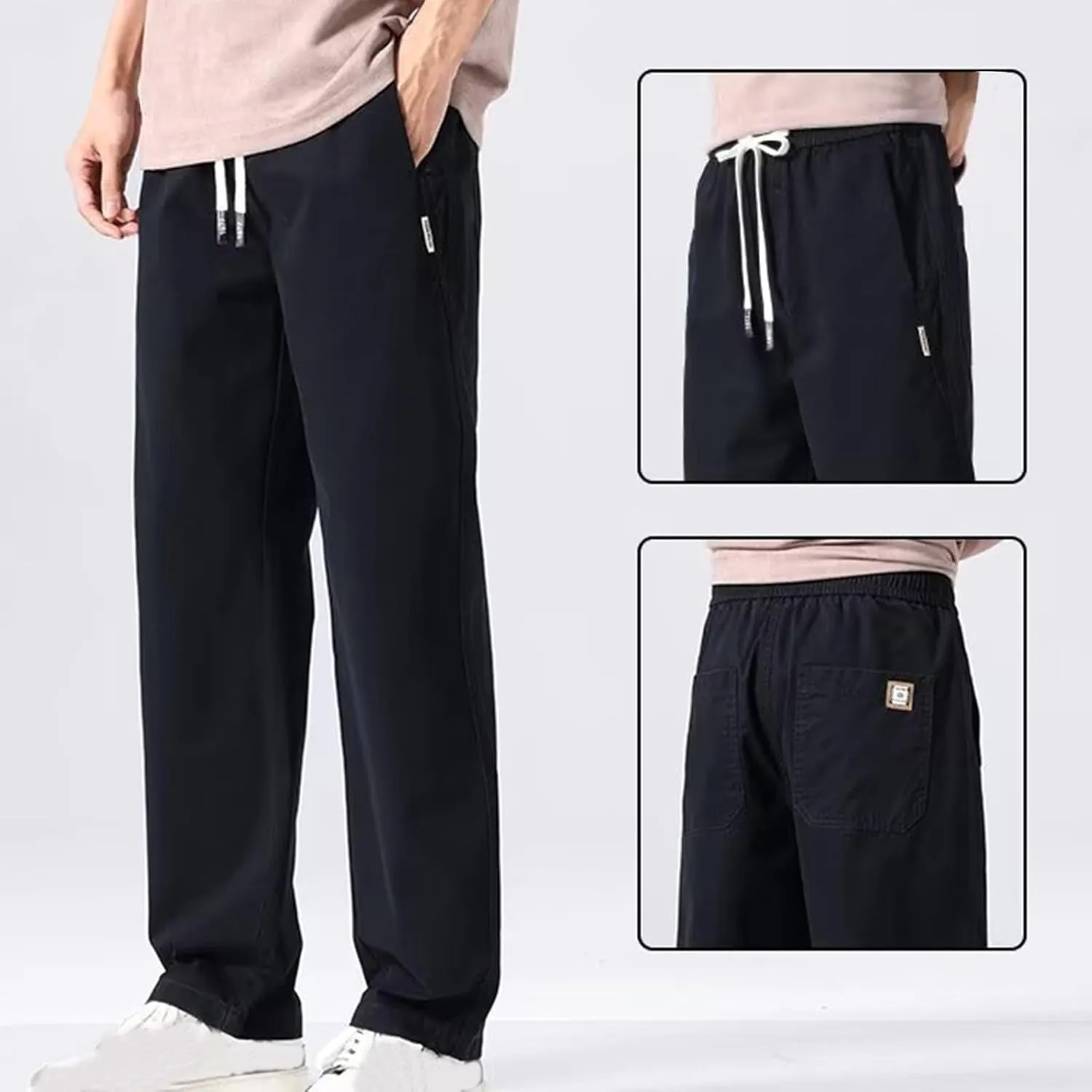 Stretch Cargo Pants,Men's Casual Regular Fit Smart Pants Elastic Waist Tracksuit Bottoms Drawstring Sweatpants Wide Leg