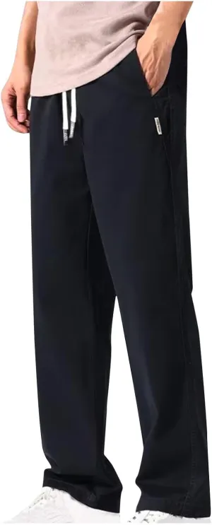 Stretch Cargo Pants,Men's Casual Regular Fit Smart Pants Elastic Waist Tracksuit Bottoms Drawstring Sweatpants Wide Leg