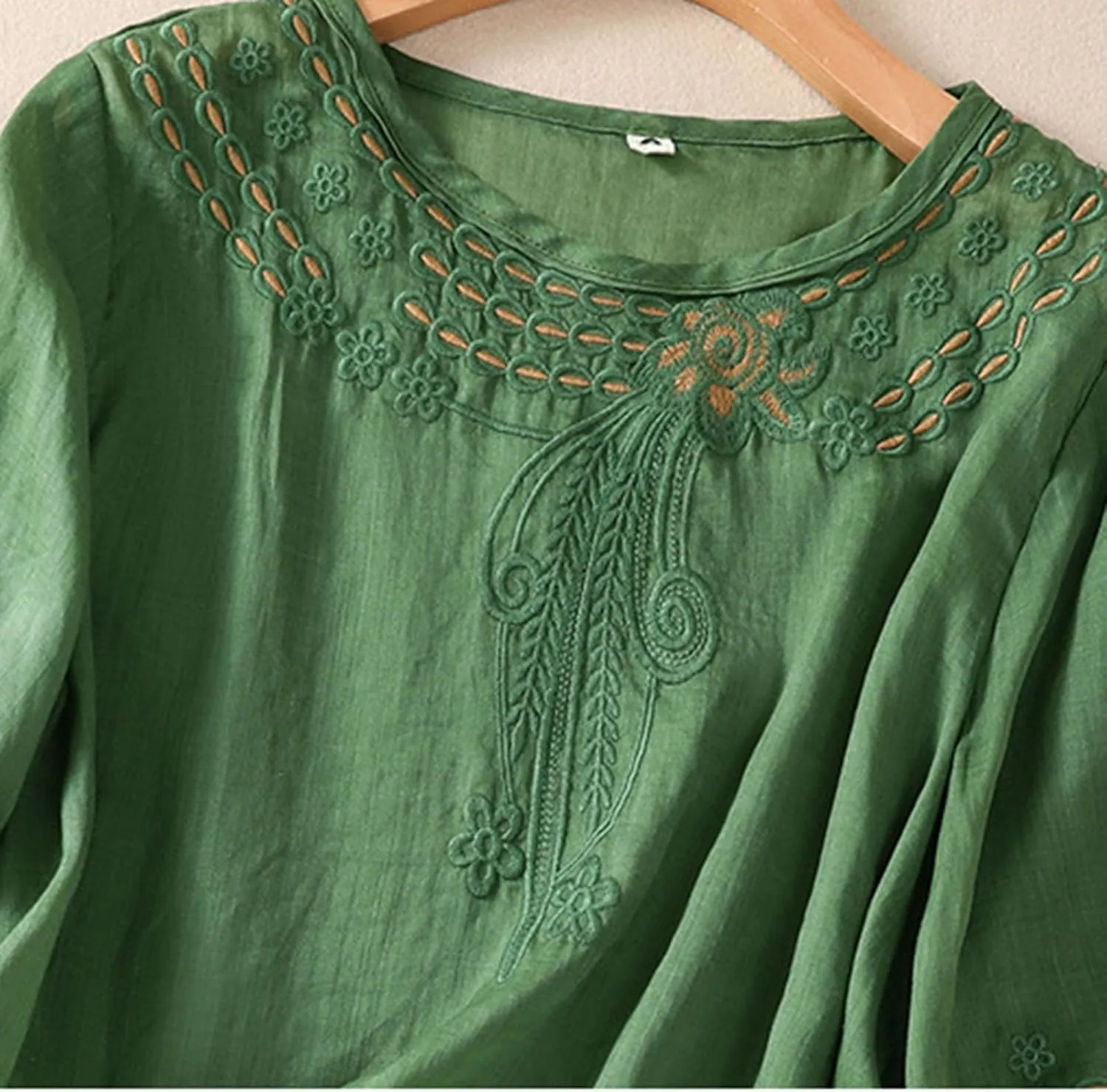 Summer Women Cotton Linen T-Shirt Tops Fashion Half Sleeve Floral Embroidered Shirts Casual Loose Boho Blouses Babydoll