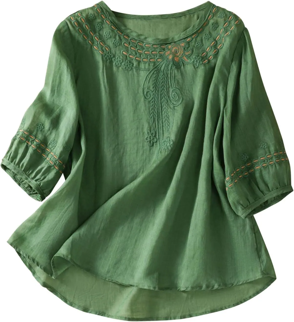 Summer Women Cotton Linen T-Shirt Tops Fashion Half Sleeve Floral Embroidered Shirts Casual Loose Boho Blouses Babydoll