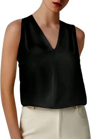 Summer Women's Silk Satin Tops Pleated V-Neck Sleeveless Blouses for Business/Vacation Dressy Casual Outfits​
