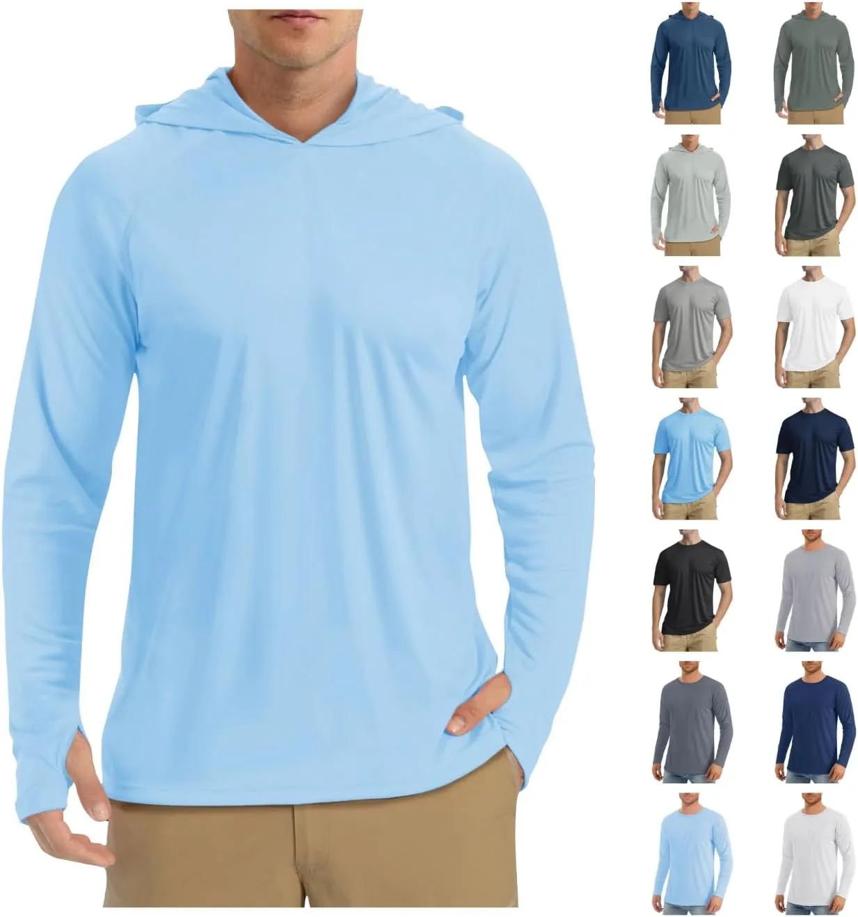 Sun Shirts for Men Hoodie UV Protection Breathable Long Sleeve Shirts Lightweight Quick Dry SPF Hiking Fishing Shirts