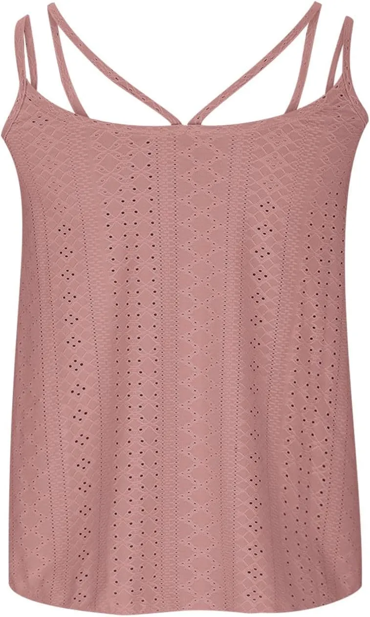 TANGNADE Summer Tank Tops for Women Pleated Spaghetti Strap Camisole Loose Fit Casual Sleeveless Pleated Flowy Tunic