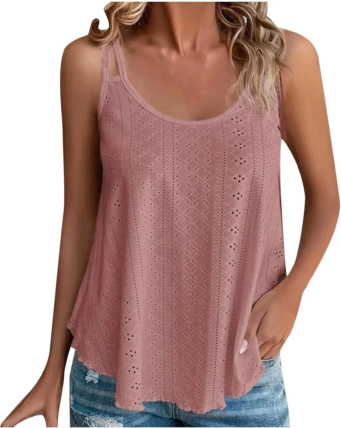 TANGNADE Summer Tank Tops for Women Pleated Spaghetti Strap Camisole Loose Fit Casual Sleeveless Pleated Flowy Tunic
