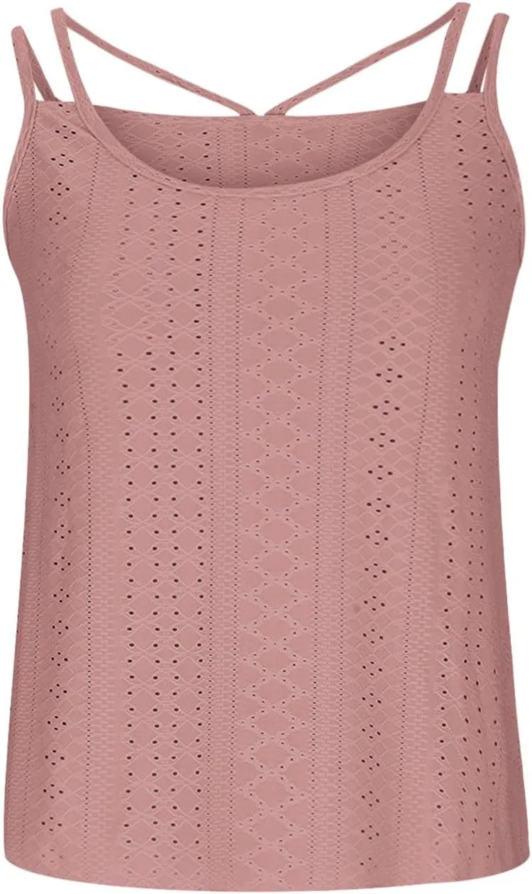 TANGNADE Summer Tank Tops for Women Pleated Spaghetti Strap Camisole Loose Fit Casual Sleeveless Pleated Flowy Tunic