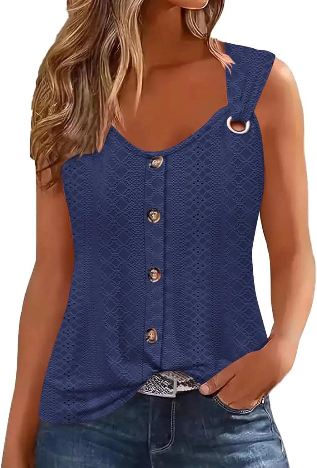 Tank Top for Women Loose Fit O Ring Shoulder Tank Tops Summer Casual Sleeveless Camisole Trendy Cute T Shirts Blouses