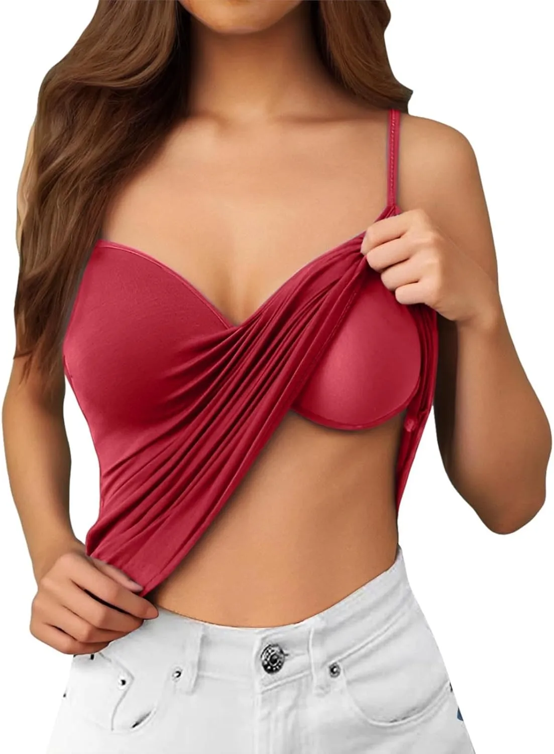 Tank Top for Women Shelf Bra Spaghetti Strap Camisoles Layer Padded Bra Cotton Cami Shirt