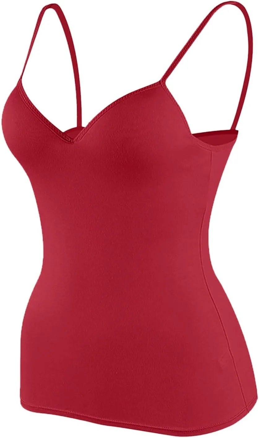 Tank Top for Women Shelf Bra Spaghetti Strap Camisoles Layer Padded Bra Cotton Cami Shirt