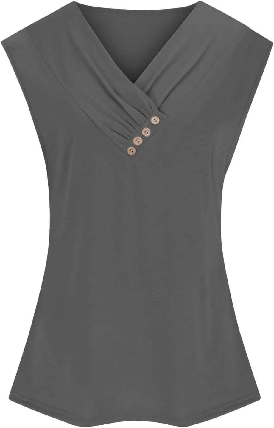 Tank Top for Women Summer Pleated Button V Neck T Shirts Sleeveless Loose Fit Blouse 2025 Fashion Tunics