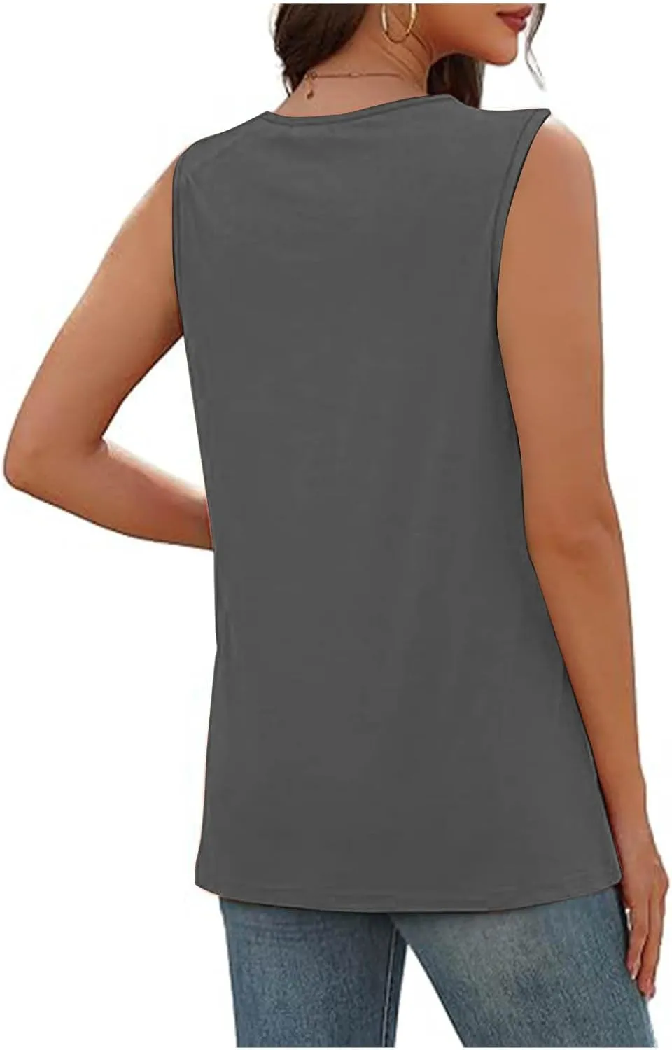 Tank Top for Women Summer Pleated Button V Neck T Shirts Sleeveless Loose Fit Blouse 2025 Fashion Tunics