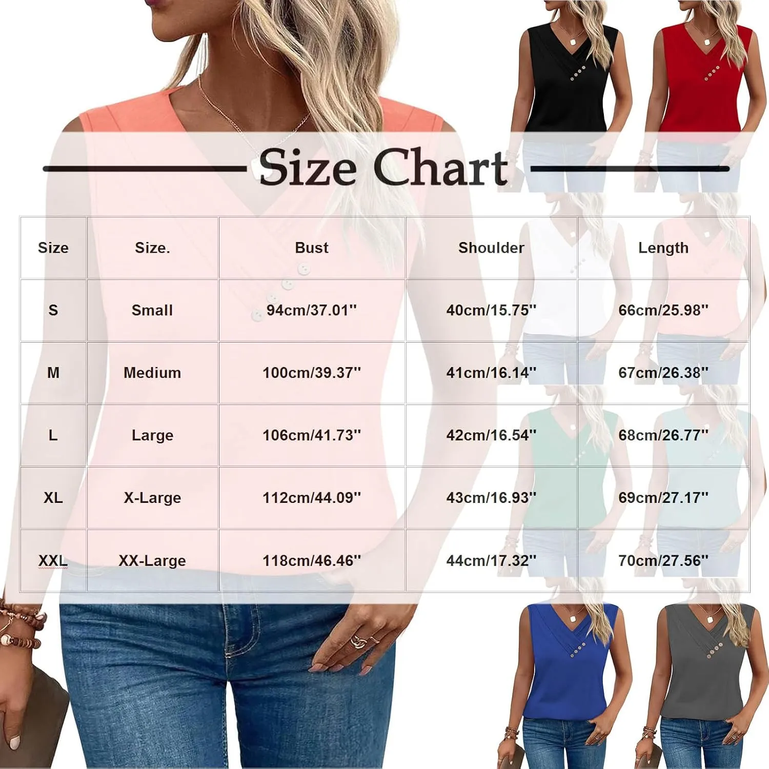 Tank Top for Women Summer Pleated Button V Neck T Shirts Sleeveless Loose Fit Blouse 2025 Fashion Tunics