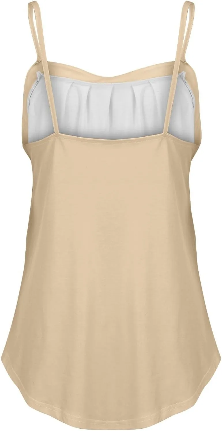 Tank Top for Women Summer Sleeveless Pleated Spaghetti Strap T Shirts Dressy Beach Vacation Clothes Fashion Outfits