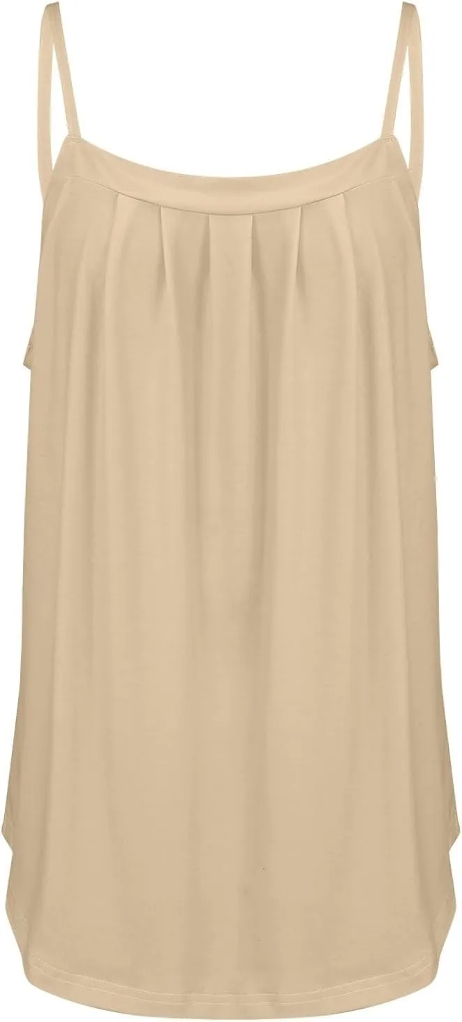 Tank Top for Women Summer Sleeveless Pleated Spaghetti Strap T Shirts Dressy Beach Vacation Clothes Fashion Outfits