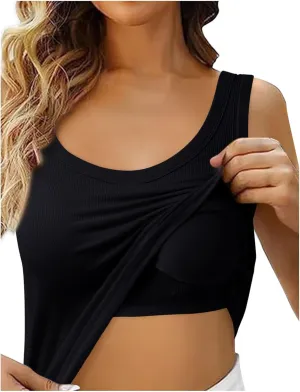 Tank Top for Women with Built in Bra Adjustable Strap Camisole Basic Cotton Cami Shirts