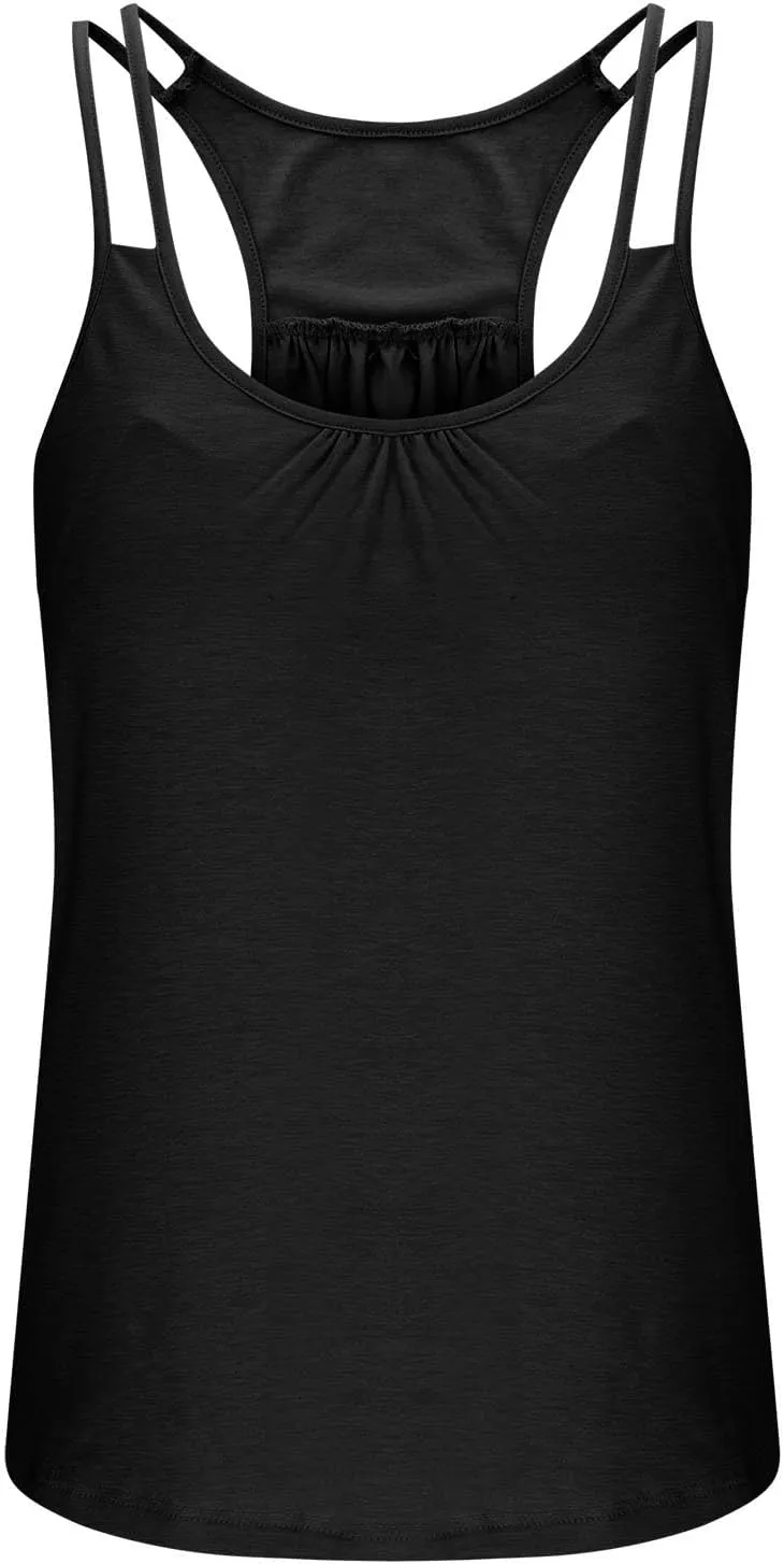 Tank Top with Built in Bra for Women Sports Cute Cami Shirts Summer Workout Camisoles Sleeveless Under Clothes