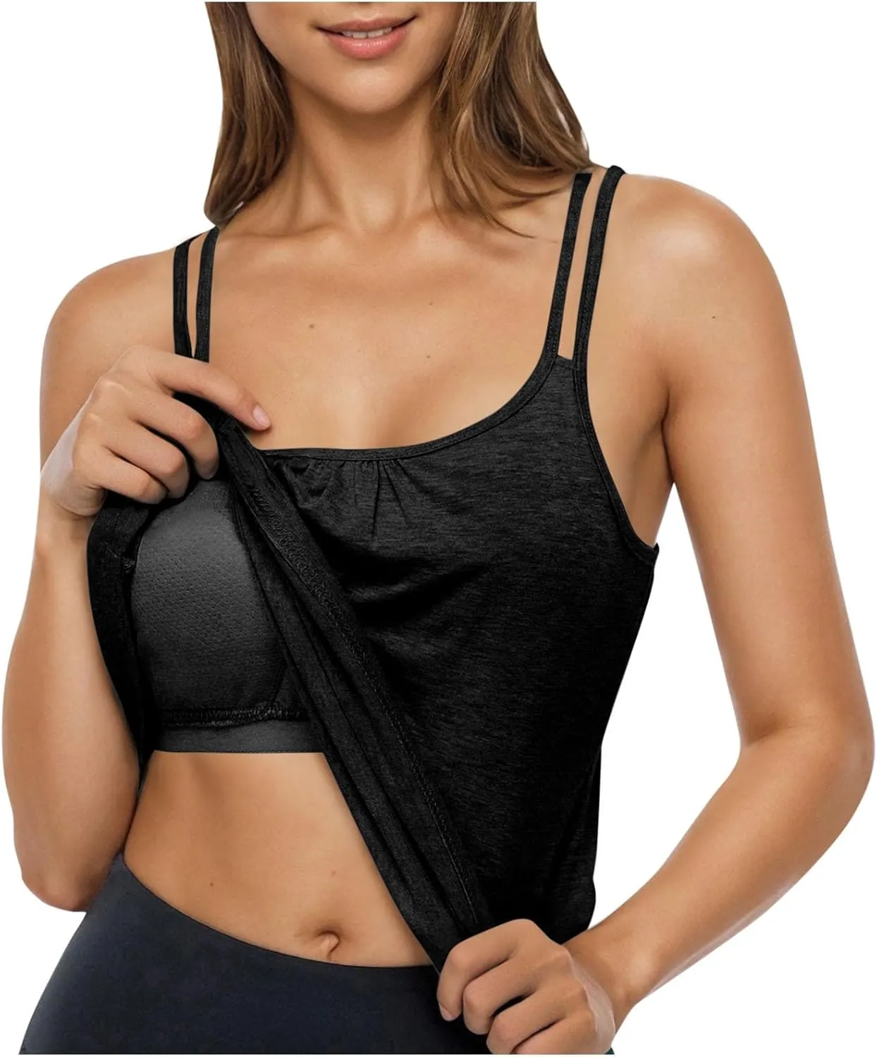 Tank Top with Built in Bra for Women Sports Cute Cami Shirts Summer Workout Camisoles Sleeveless Under Clothes