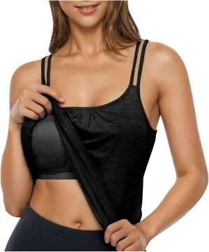 Tank Top with Built in Bra for Women Sports Cute Cami Shirts Summer Workout Camisoles Sleeveless Under Clothes