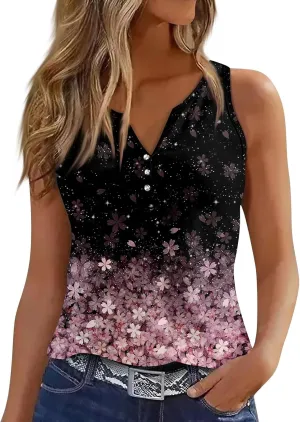 Tank Tops for Women Henley V Neck Printed Shirts 2025 Summer Casual Loose Fit Sleeveless Cute Basic Tanks Tee