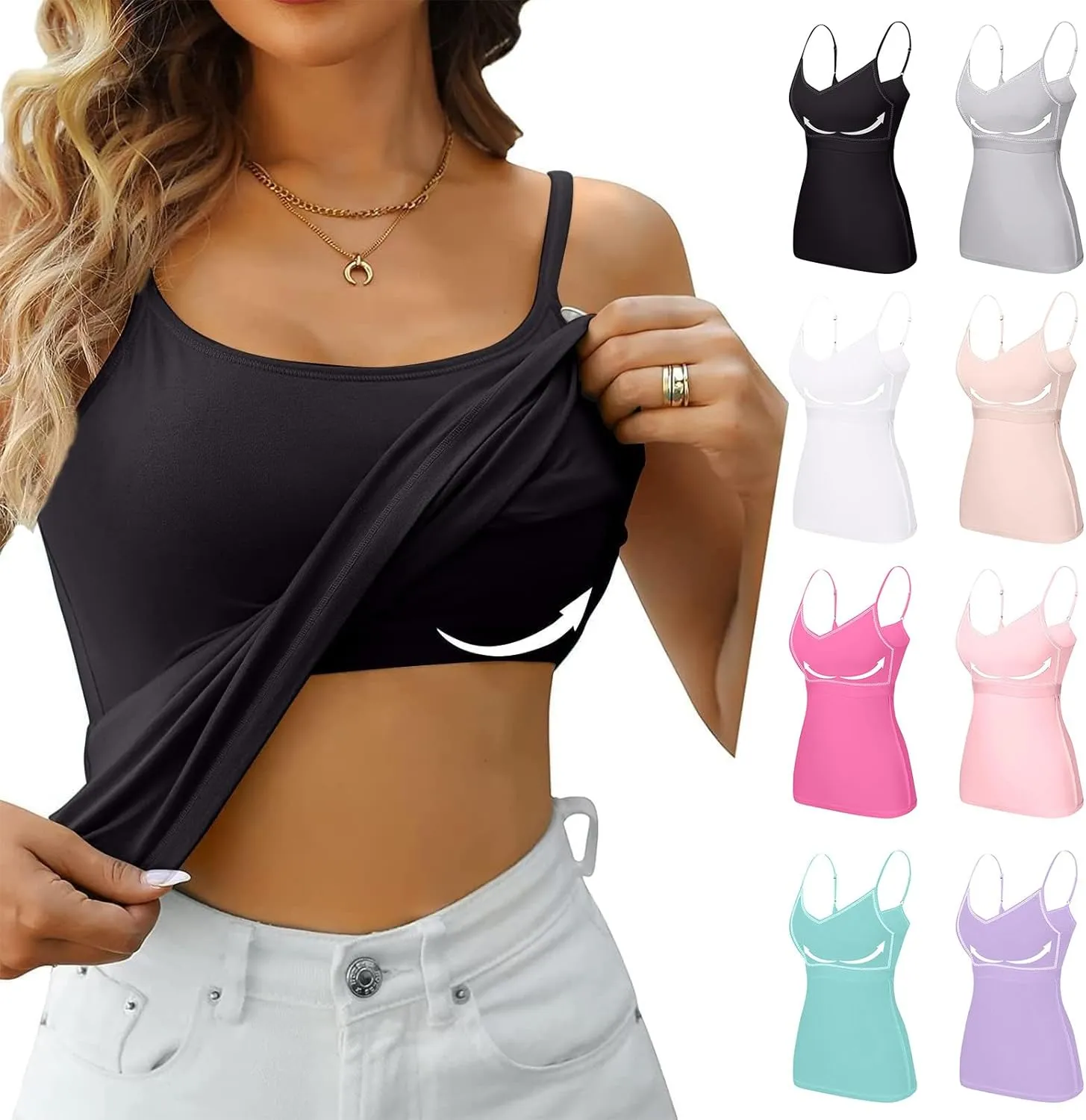 Tank Tops for Women Modal Spaghetti Strap Summer Camisole Workout Sports Cute Cami Undershirt with Built in Bras