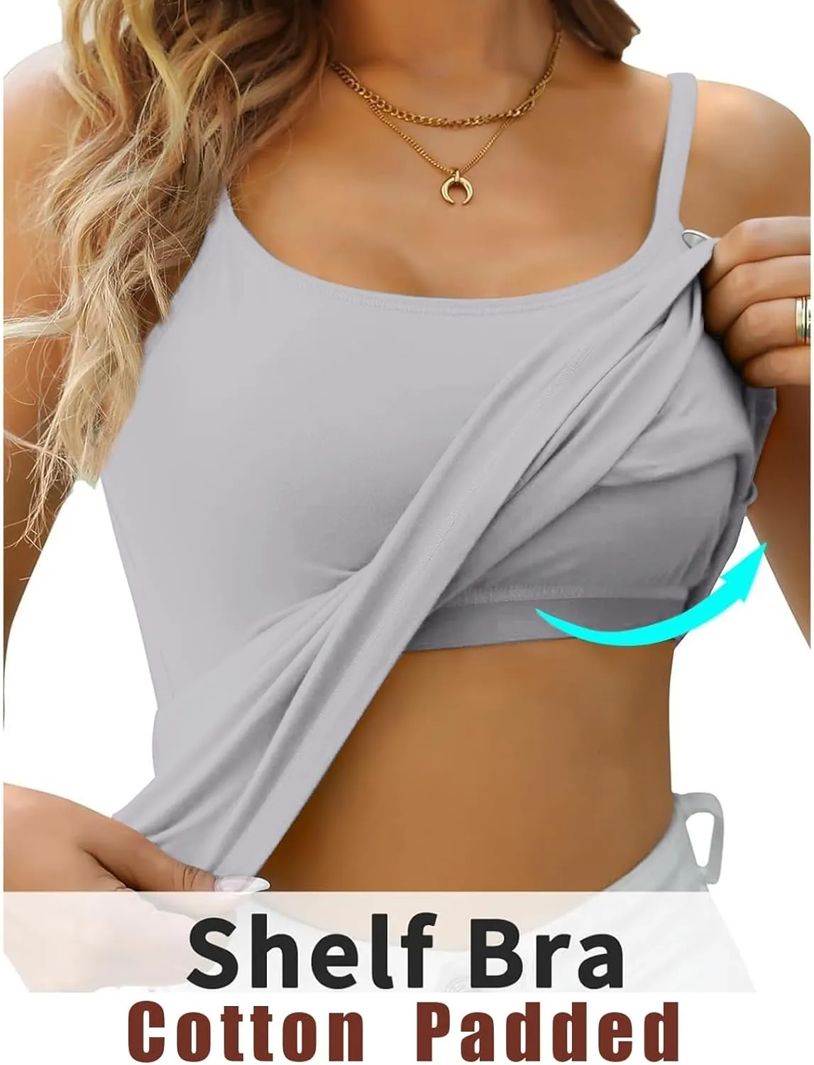 Tank Tops for Women Sexy Adjustable Spaghetti Strap Camisole Fashion Comfy Sleeveless Tops with Built in Padded Bra
