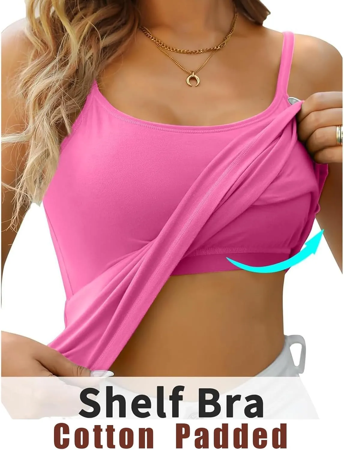 Tank Tops for Women Sexy Adjustable Spaghetti Strap Camisole Fashion Comfy Sleeveless Tops with Built in Padded Bra