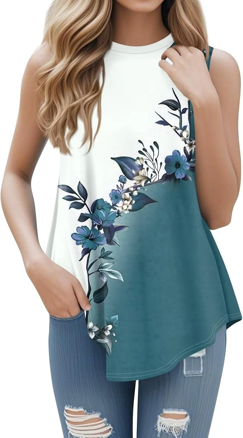 Tank Tops for Women Summer Sleeveless Blouses Dressy Casual Crewneck Loose Fit Flowy Tunic High Waisted Graphic Tees