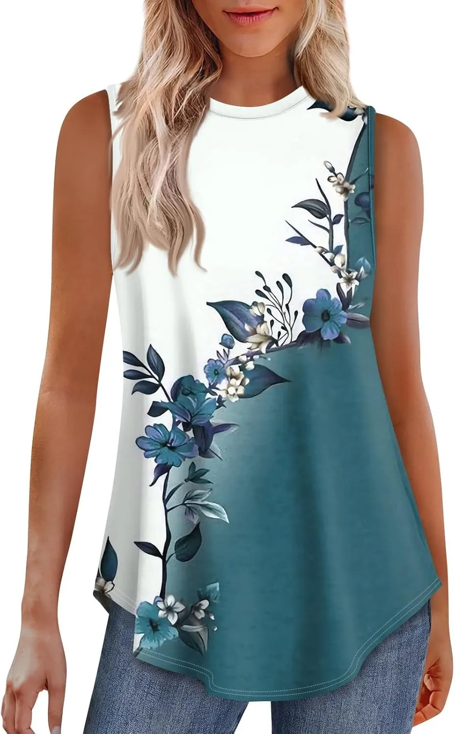 Tank Tops for Women Summer Sleeveless Blouses Dressy Casual Crewneck Loose Fit Flowy Tunic High Waisted Graphic Tees