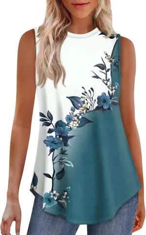 Tank Tops for Women Summer Sleeveless Blouses Dressy Casual Crewneck Loose Fit Flowy Tunic High Waisted Graphic Tees