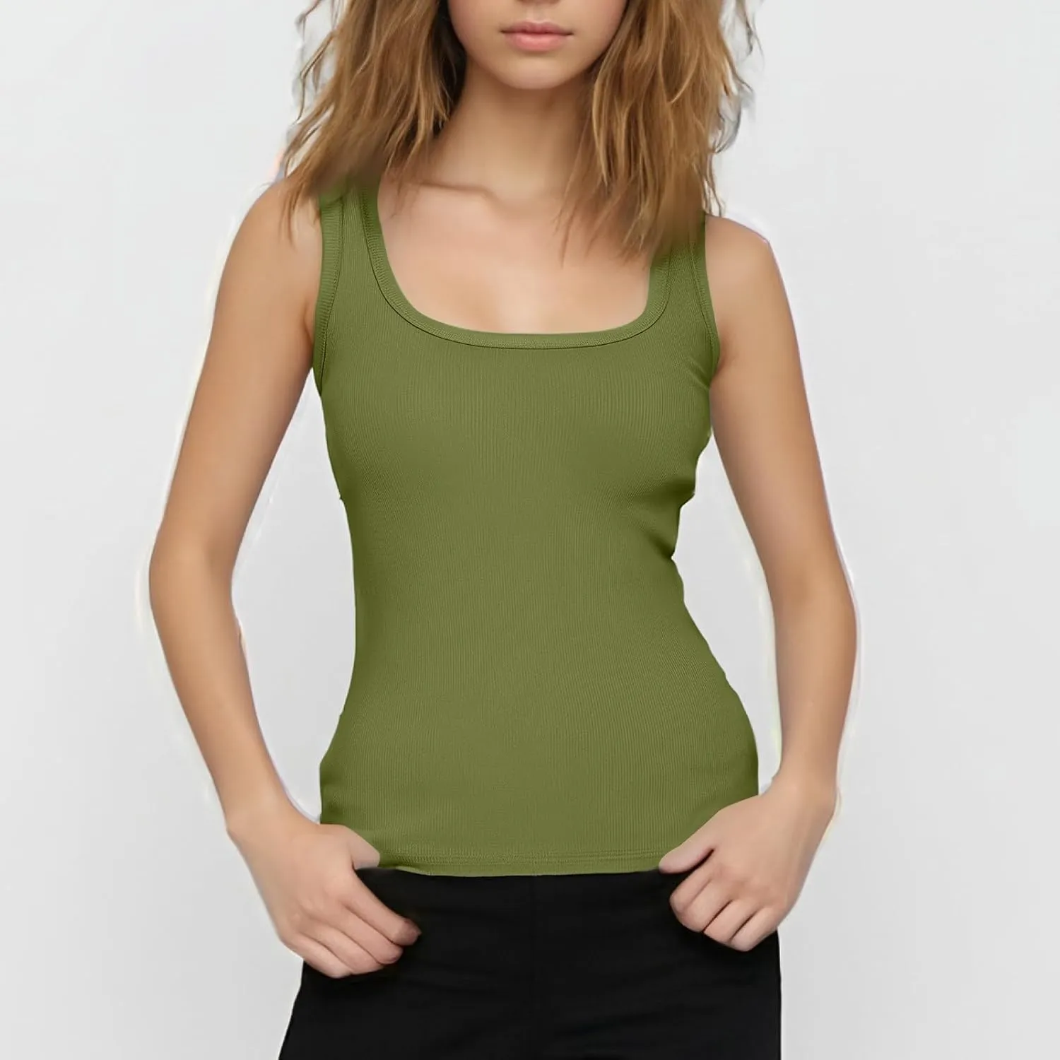 Tank Tops for Women Summer Square Neck Sleeveless Camisole Tops Spaghetti Strap Ribbed Cami Shirts Going Out Clothes