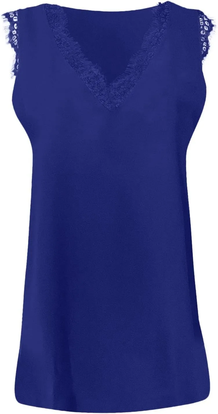Tank Tops for Women Summer V Neck Silk Satin Blouse Sleeveless Shirt Business Casual Dressy Vacation Outfit