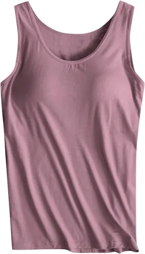 Tank Tops for Women with Built in Bras Loose Yoga Workout Top Basic Sleeveless Stretchy Gym Shirts Summer Undershirts