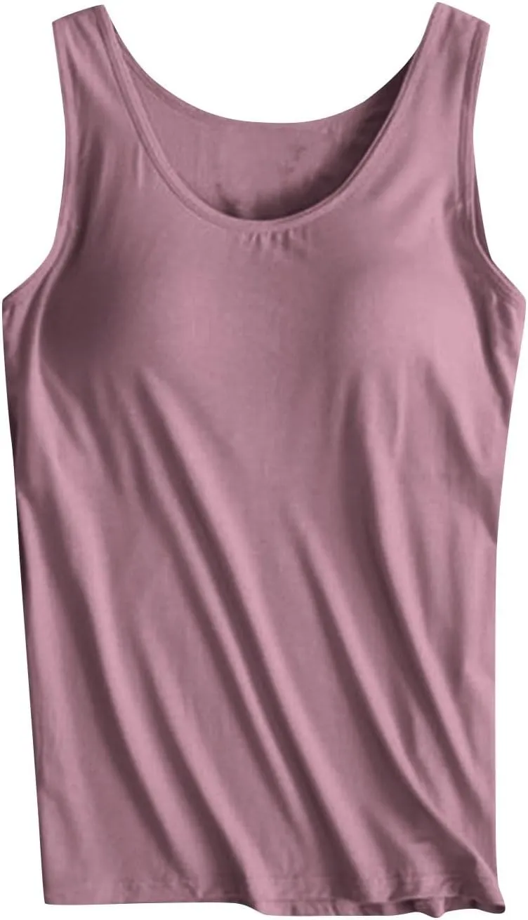 Tank Tops for Women with Built in Bras Loose Yoga Workout Top Basic Sleeveless Stretchy Gym Shirts Summer Undershirts