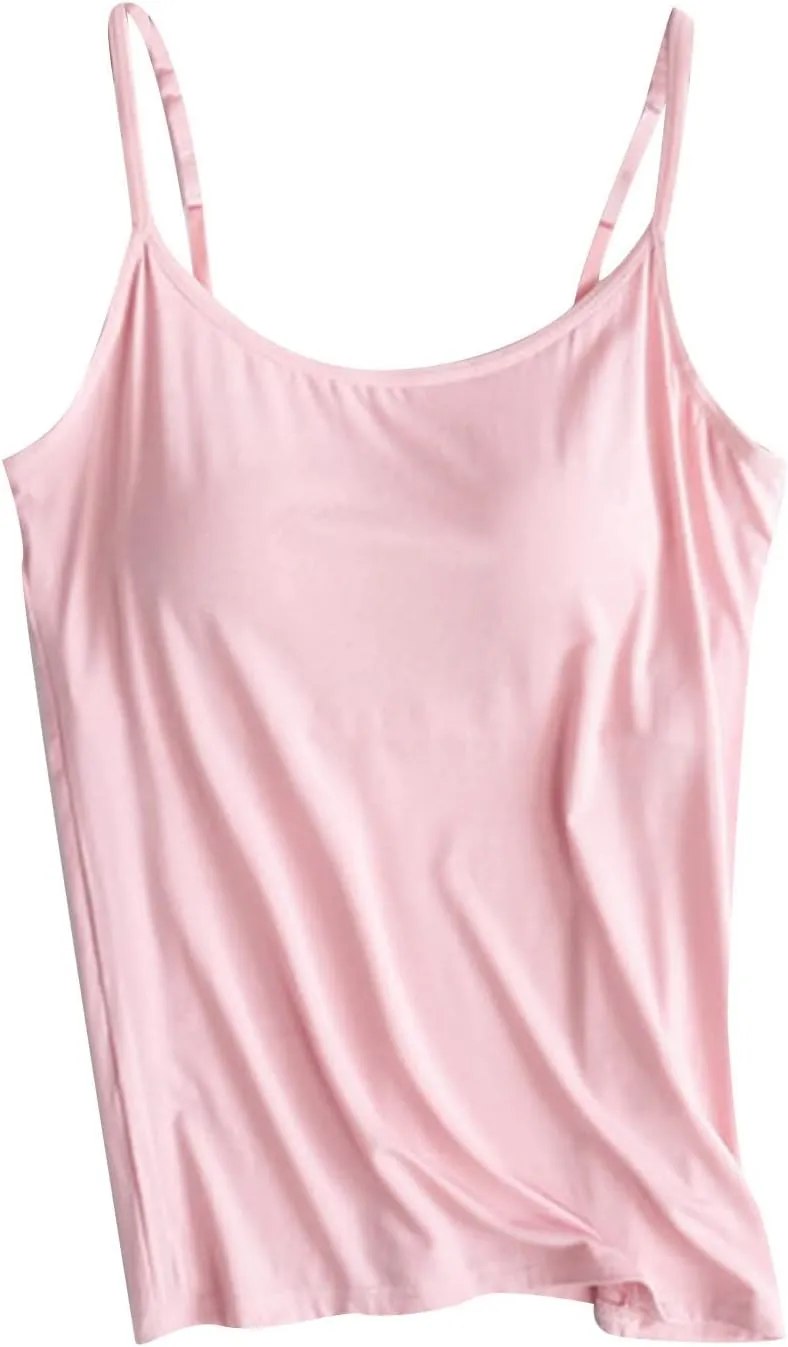 Tank Tops with Built in Bras Padded Cropped Casual Workout Shirts Spaghetti Strap Yoga Tank Tops Summer Camisoles