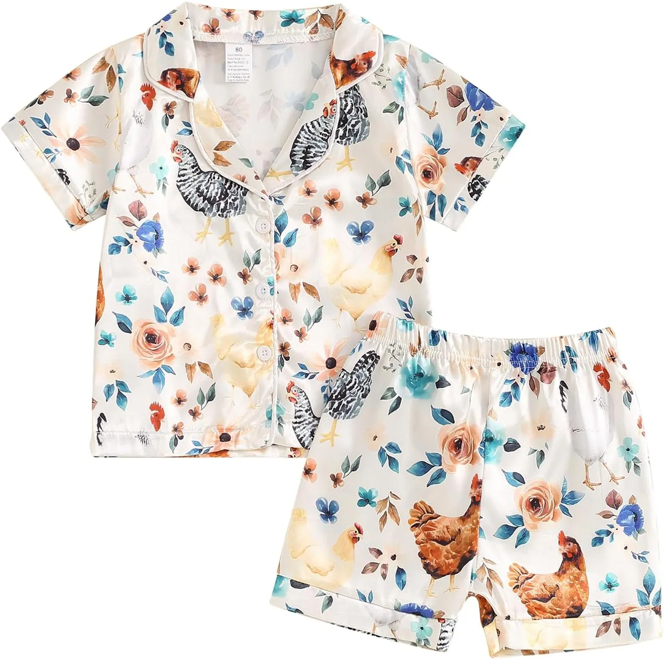 Toddler Baby Girls Summer Silk Pajamas Floral Print Short Sleeve Lapel Button Down Shirt Shorts Kids Satin Sleepwear