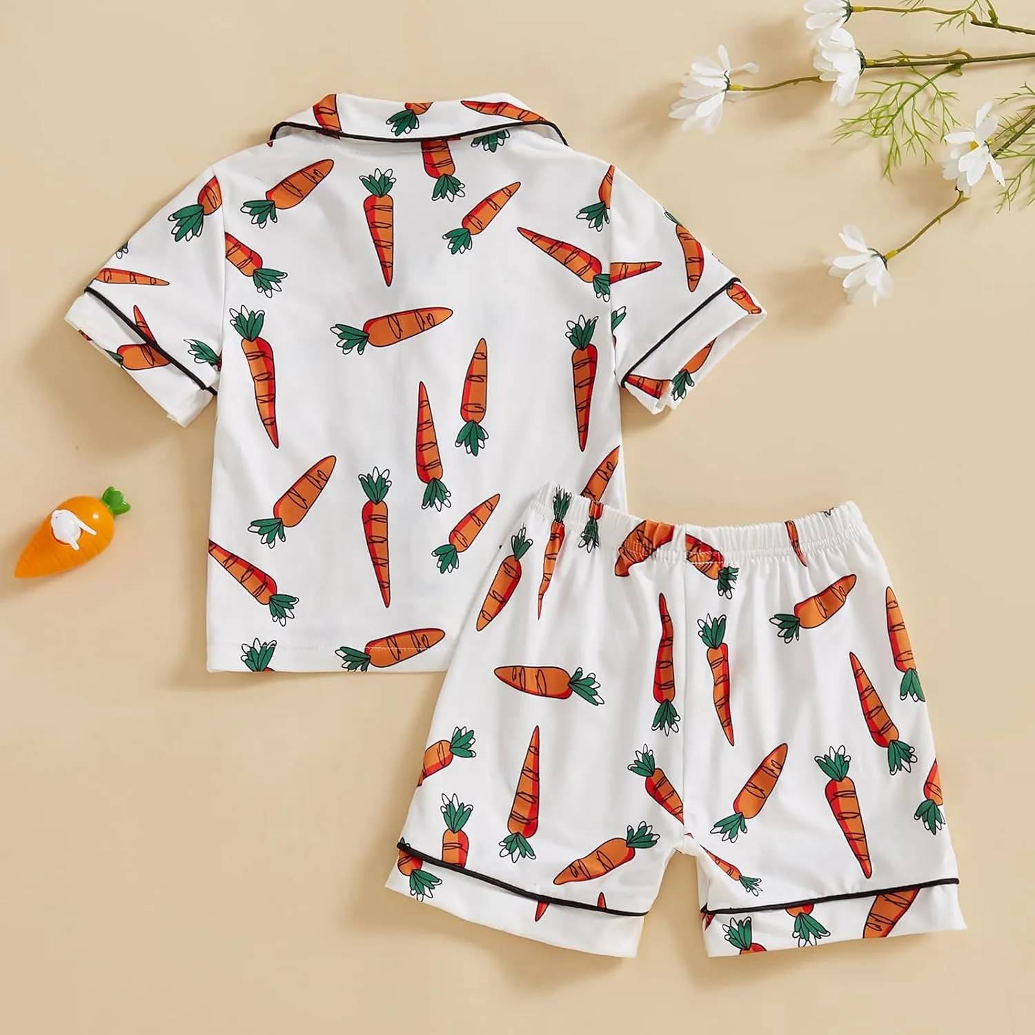 Toddler Girl Boy Easter Pajamas Set Cute Bunny Short Sleeve Button Down Shirt Top Elastic Shorts Sleepwear