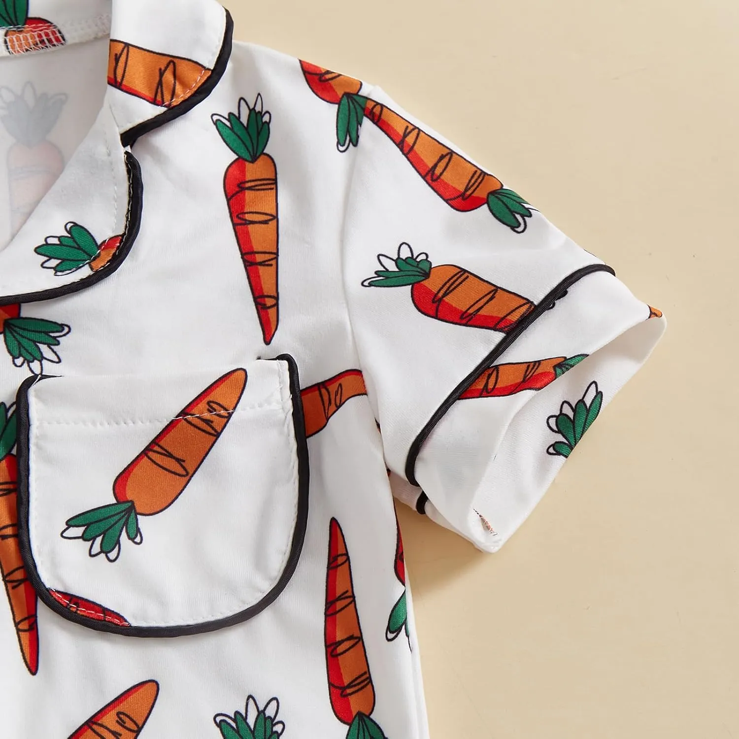 Toddler Girl Boy Easter Pajamas Set Cute Bunny Short Sleeve Button Down Shirt Top Elastic Shorts Sleepwear
