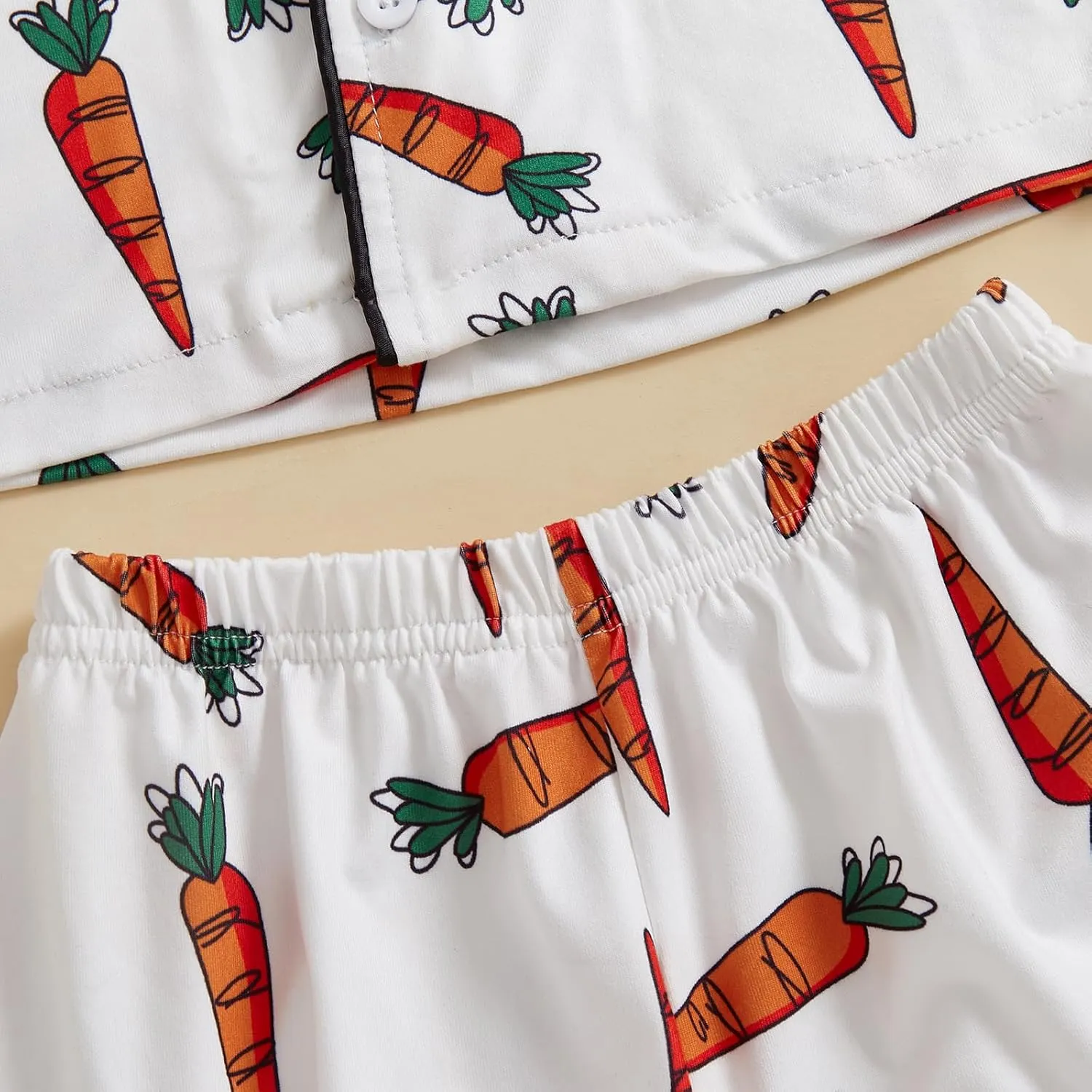 Toddler Girl Boy Easter Pajamas Set Cute Bunny Short Sleeve Button Down Shirt Top Elastic Shorts Sleepwear