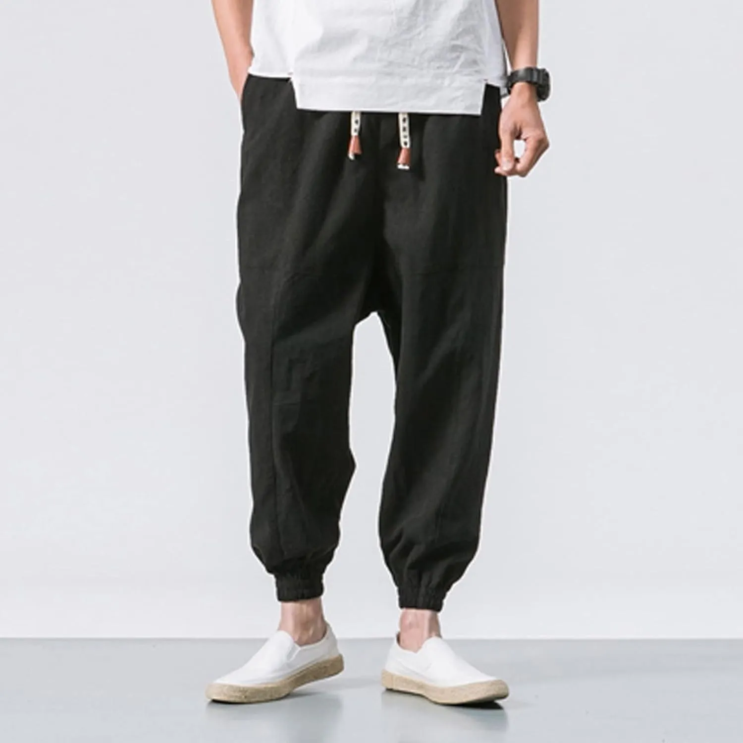 Trousers Men with Pockets Drawstring Elastic Pants Mid Waist Waist Solid Casual Men's Casual Chinos Pants Men