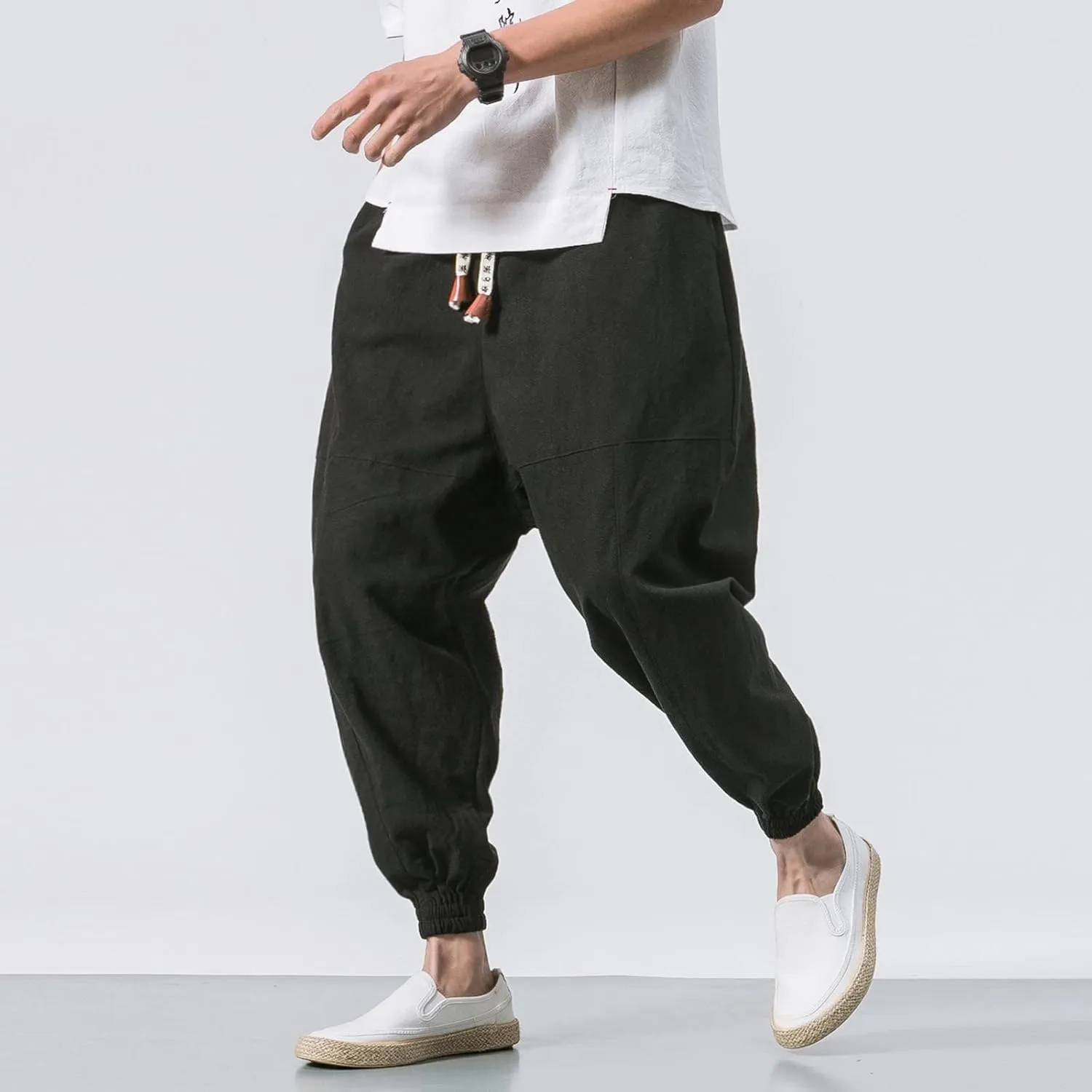 Trousers Men with Pockets Drawstring Elastic Pants Mid Waist Waist Solid Casual Men's Casual Chinos Pants Men