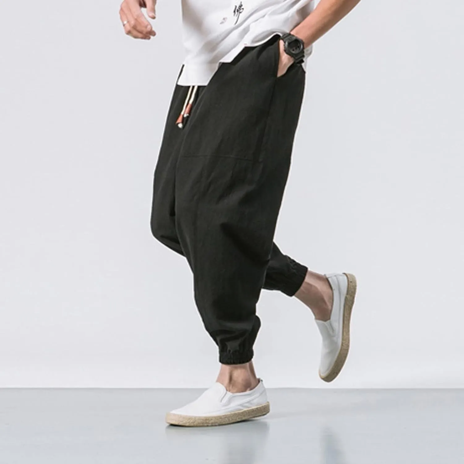 Trousers Men with Pockets Drawstring Elastic Pants Mid Waist Waist Solid Casual Men's Casual Chinos Pants Men