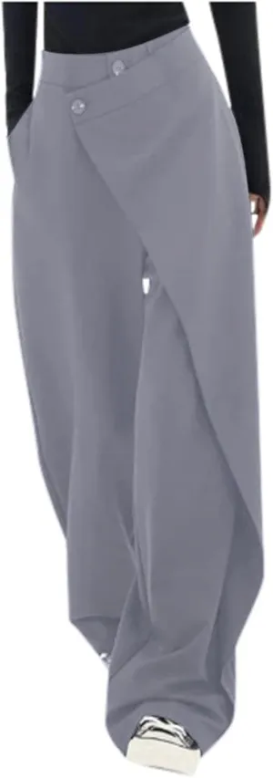 Trousers Pants for Women Asymmetrical Patchwork Design Solid Color Straight Wide-Leg Loose Fit Casual Pants