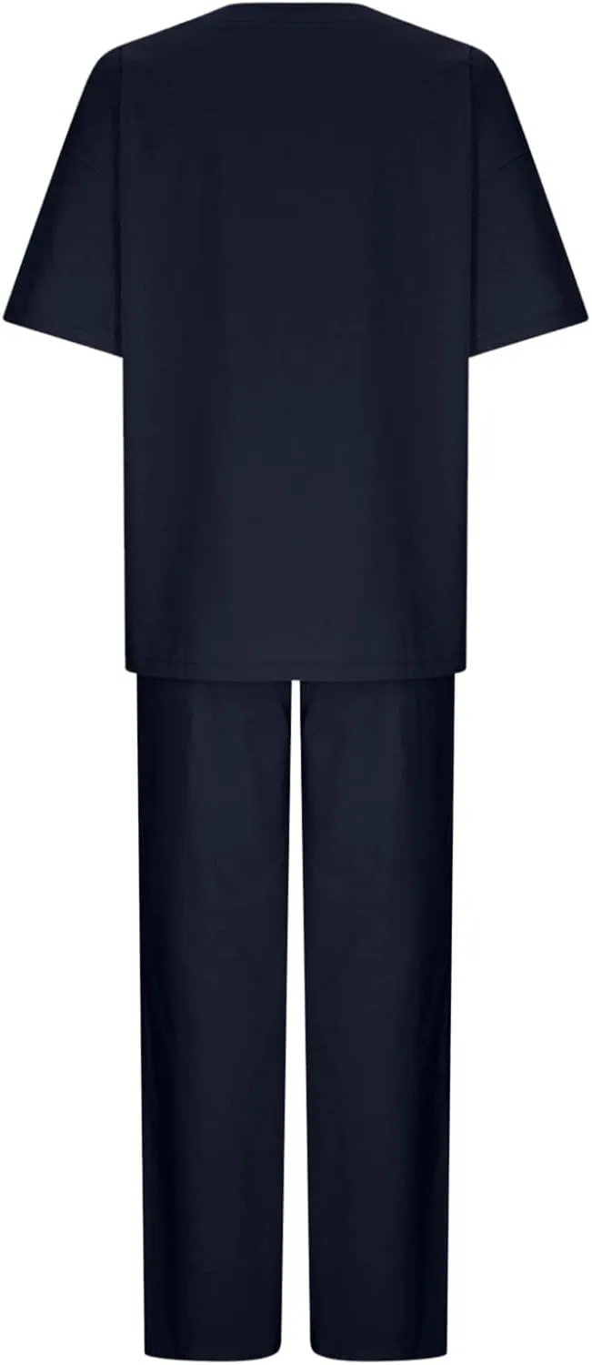 Two Piece Sets for Women Summer Linen Casual Outfit Crewneck 3/4 Sleeve Tops High Waist Wide Leg Pants with Pockets
