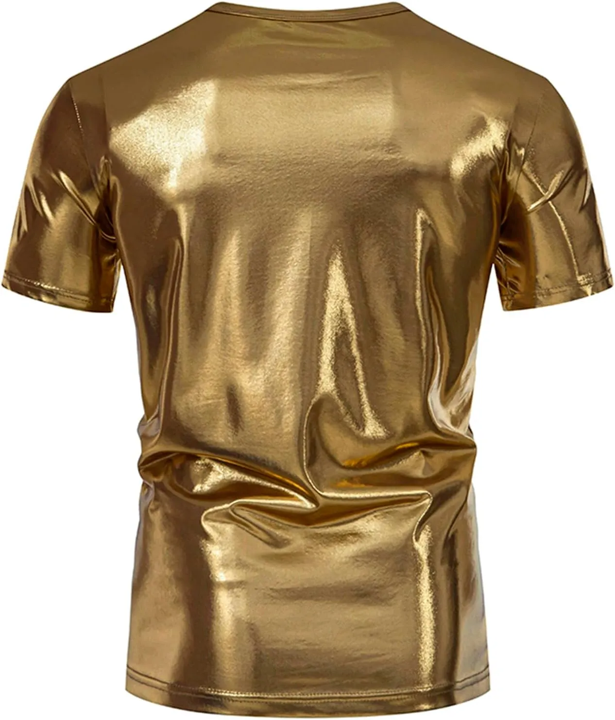 Uillui Mens Metallic T-Shirts 70s Gold/Sliver Shiny Shirts Disco Outfits Holographic Short Sleeve Party Clubwear Shirts