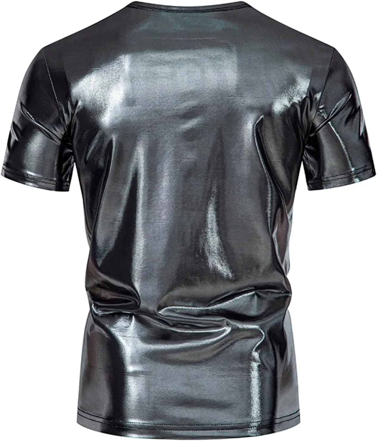 Uillui Mens Metallic T-Shirts 70s Gold/Sliver Shiny Shirts Disco Outfits Holographic Short Sleeve Party Clubwear Shirts