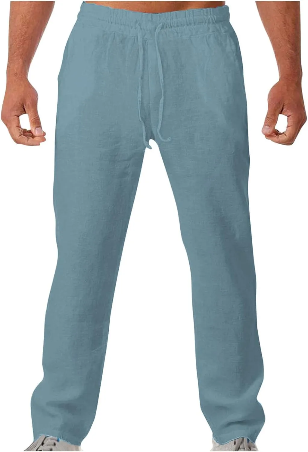 Vickyleb Men's Linen Pants Slim Fit Cotton Casual Lightweight Elastic Waist Summer Beach Loose Trousers with Pockets