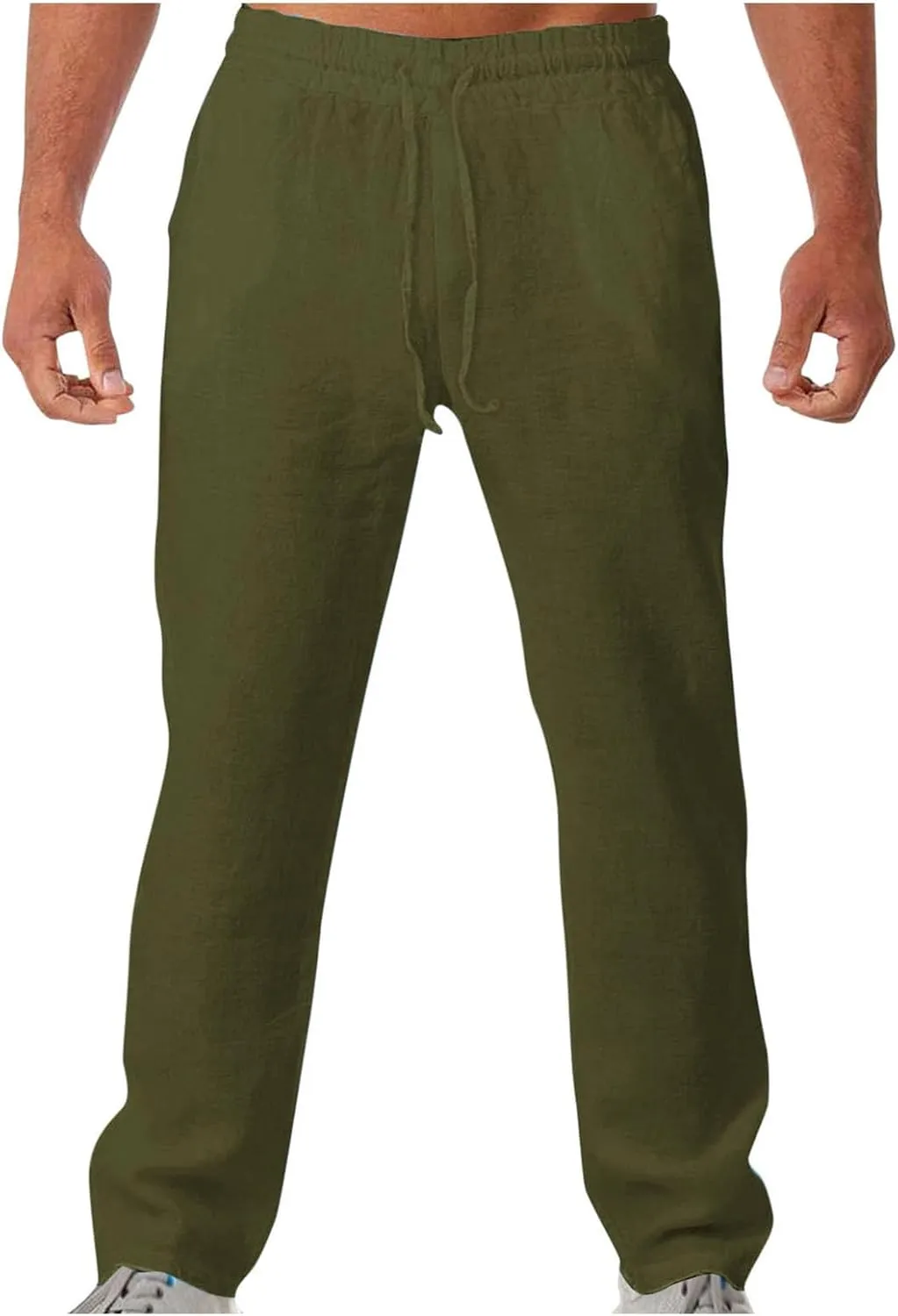 Vickyleb Men's Linen Pants Slim Fit Cotton Casual Lightweight Elastic Waist Summer Beach Loose Trousers with Pockets