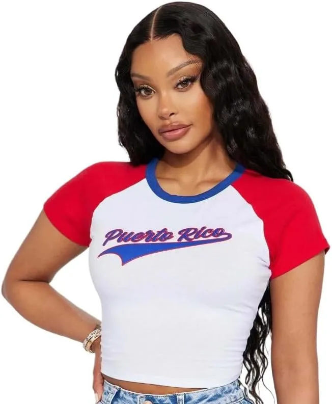 Vintage Graphic Baby Tees for Women Brazil Shirt Y2k Tops Baby Crop Tees 90s Summer Going Out Tops Streetwear Shirts