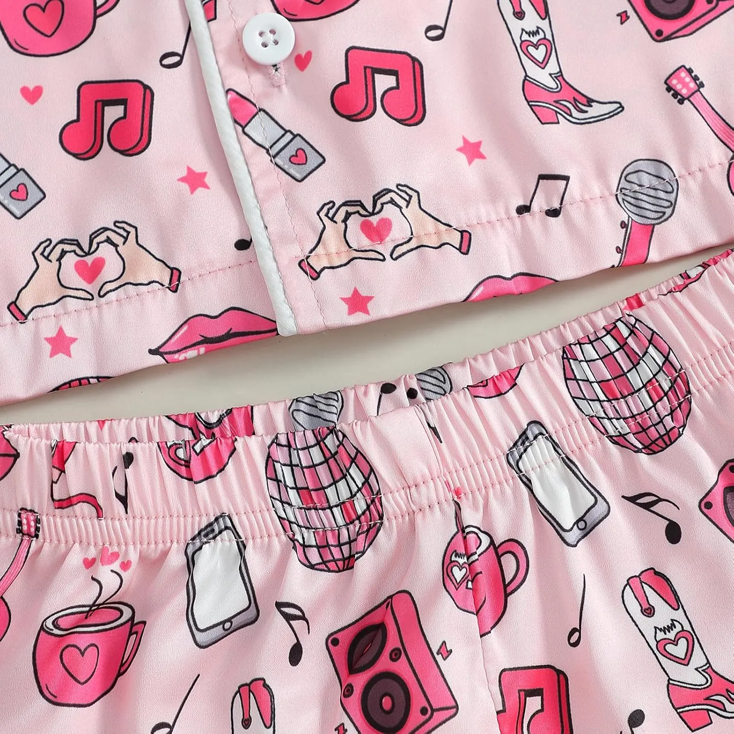 Western Baby Girl Silk Pajamas Set Cowgirl Button Down Short Sleeve Shirts Tops Shorts 2 Piece Satin Pj Lounge Set