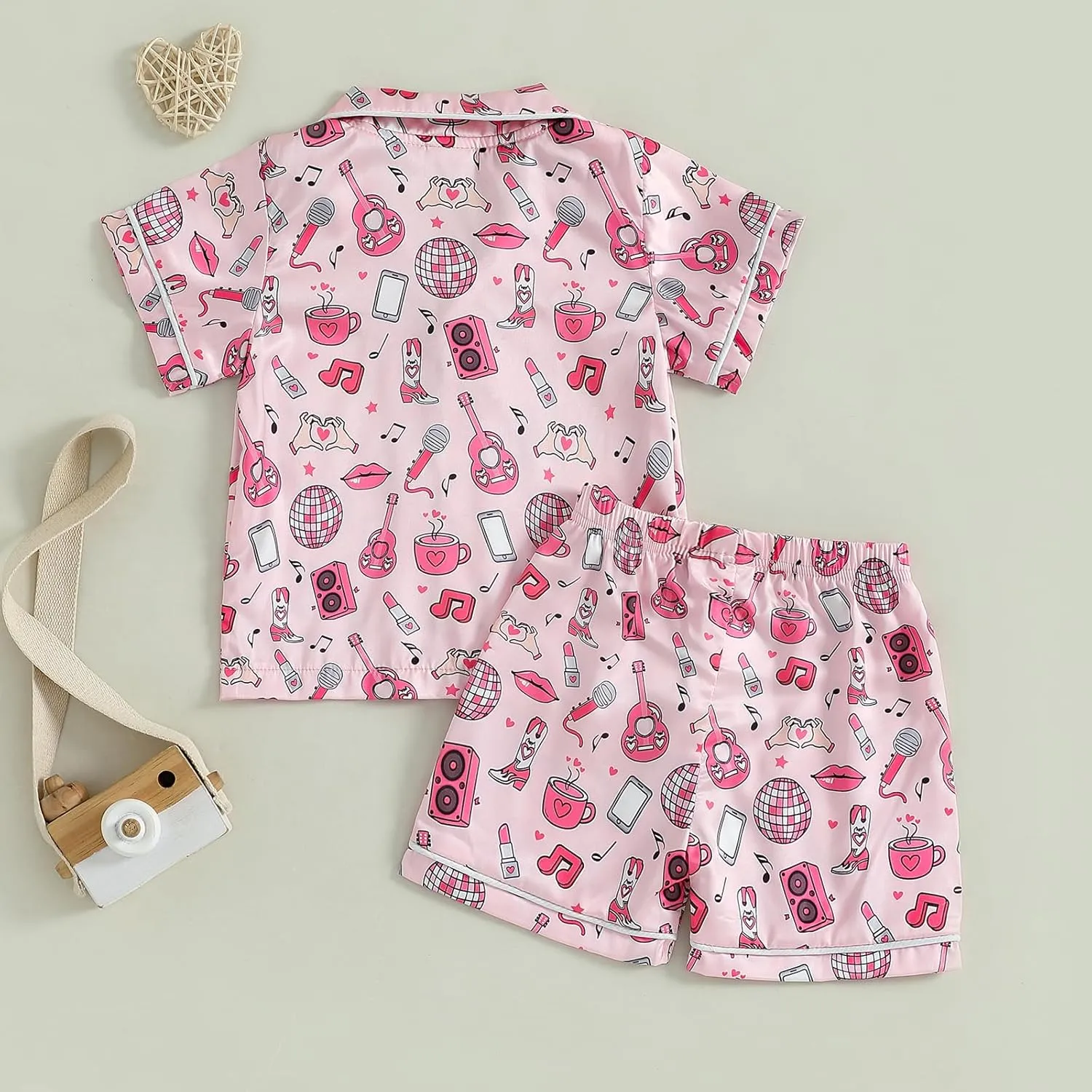 Western Baby Girl Silk Pajamas Set Cowgirl Button Down Short Sleeve Shirts Tops Shorts 2 Piece Satin Pj Lounge Set